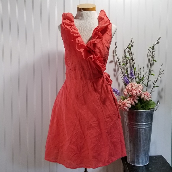 [faith 21] melon swiss dot ruffle wrap mini dress - Picture 1 of 7